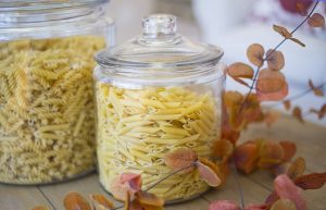 Glass jars are a good option for storing pasta.
