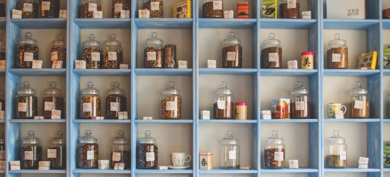 Shelves filled with jars